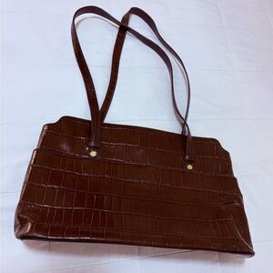 Brooks Brothers Brown Crocodile-Embossed Shoulder Bag